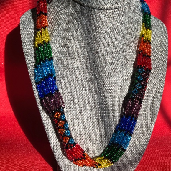 Intricate beaded, multicolored statement necklace - Picture 2 of 6